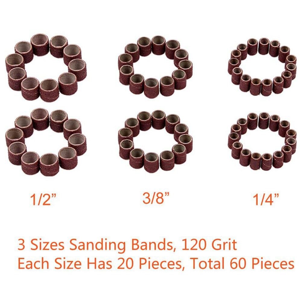 Retail 66 Pcs Drum Sanders Set 1/2, 3/8 ,1/4 inch , 1/8 inch Shank Sanding Bands and 6 Pcs Drum Mandrels 120 grits for wood work