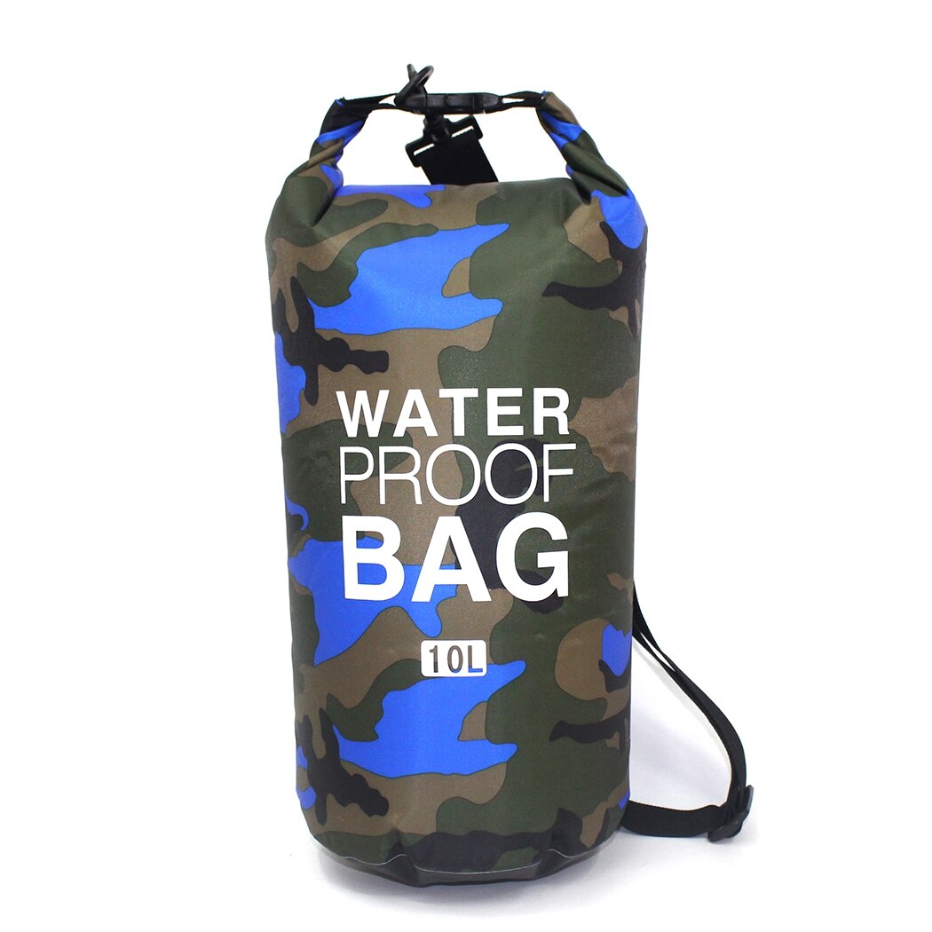 Pvc camouflage vandtæt rygsæk bærbar udendørs sport rafting dykning tørpose flodsporing svømning spandpose 5l 10l 15l: 15l blå