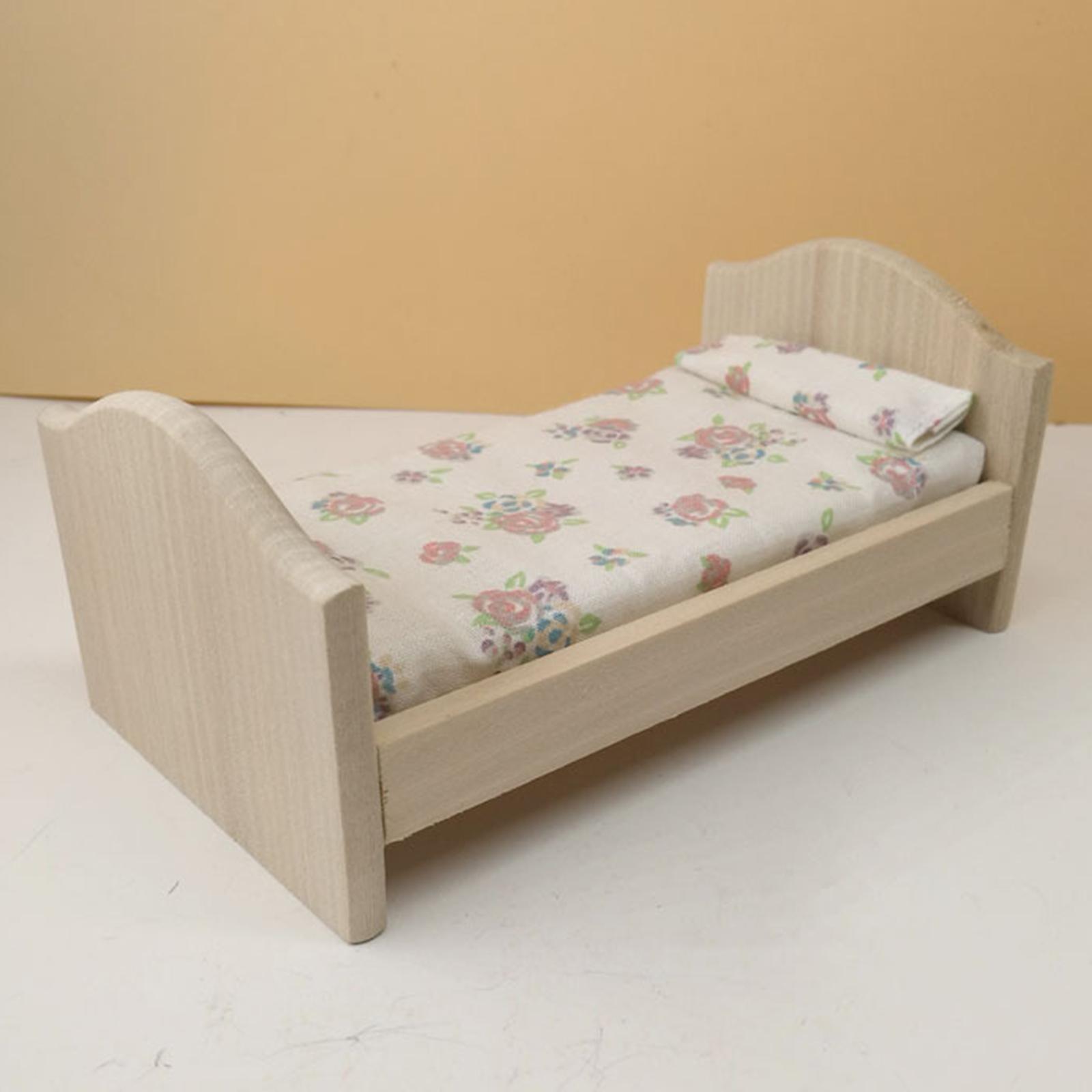 1:12 Schaal Houten Eenpersoonsbed Met Vel Slaapkamer Woonkamer Leven Scène Decoratie