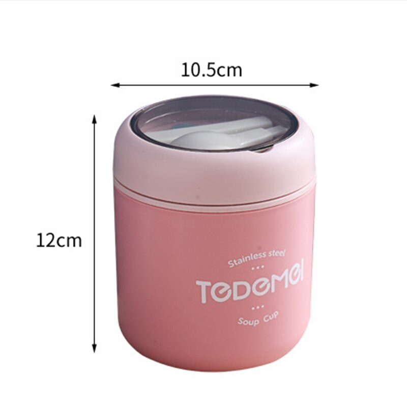 Mini caixa de almoço térmica recipiente de alimentos com colher de aço inoxidável copo de sopa de vácuo isolado lancheira taza desayuno portatil