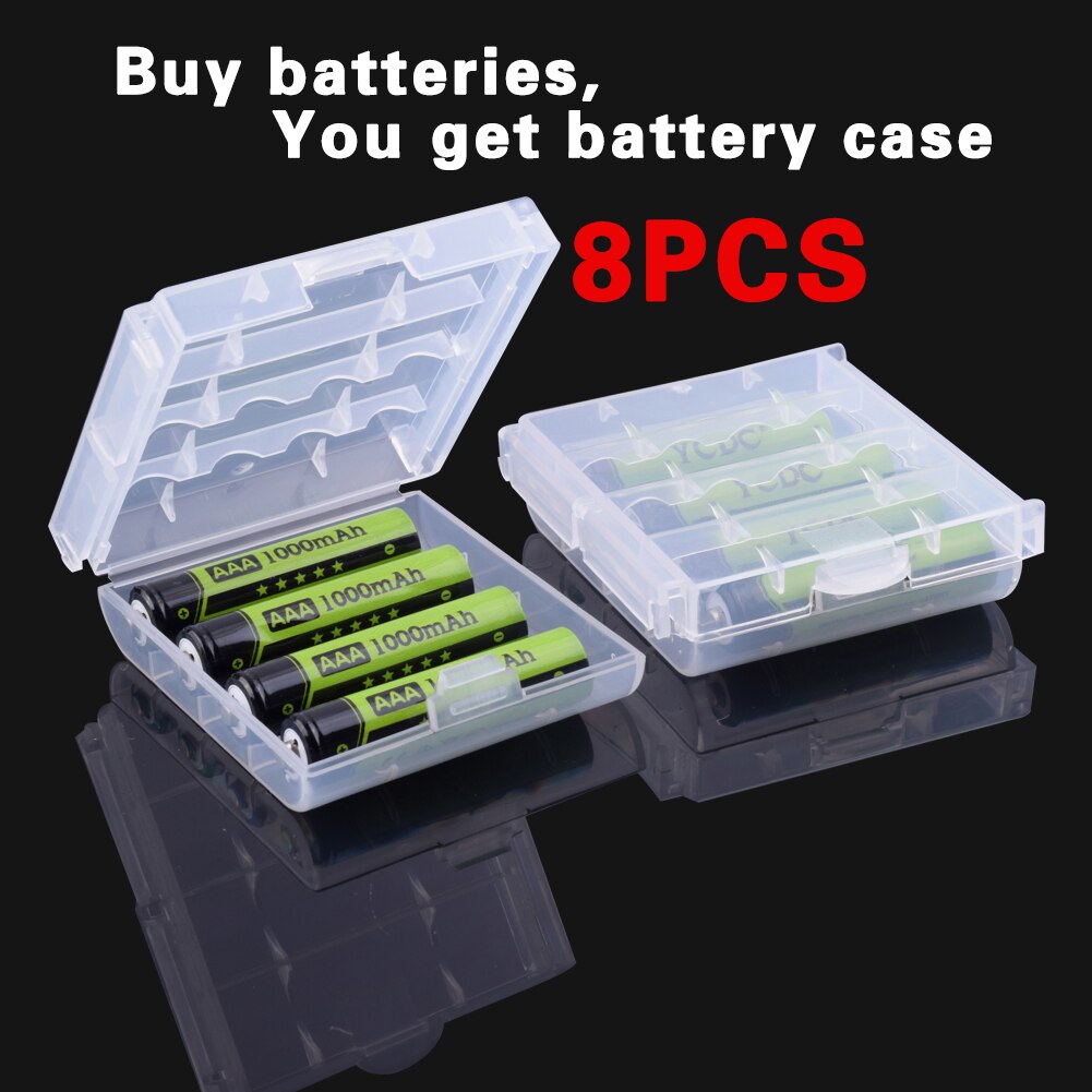 AAA Cell High Capacity Rechargeable Batteries Li-Po Lithium Li-polymer Battery Replacement 1000mAh Bateria For Cameras Mouse: 8pcs with holder