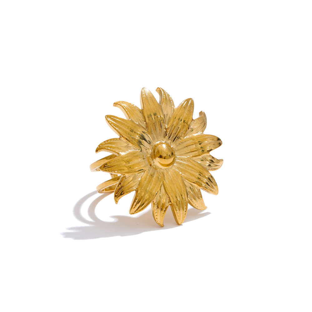 Anillo chapado en PVD de Color dorado ajustable abierto con flor de océano Yhpup para mujer, joyería de acero inoxidable a la , accesorios al por mayor: Blanco