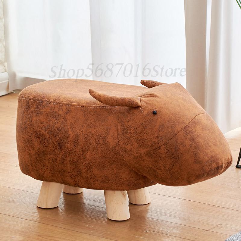 Massivt trä barnpall tecknad djurpall elefant soffbänk fotpall skor bänk: Modell 5