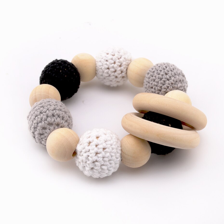 1pc Baby Rassel Holz Runde Perlen Häkeln Perlen Baby Armbänder Holz Zahnen Spielzeug DIY Handwerk Zubehör Kauen Spielzeug