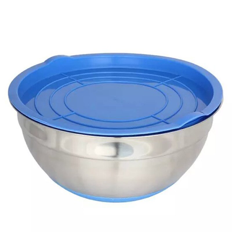 Tazón de acero inoxidable con cubierta de sellado sin magnético, olla inferior de silicona para ensalada, utensilios de cocina para hornear huevos, GQ: navy blue