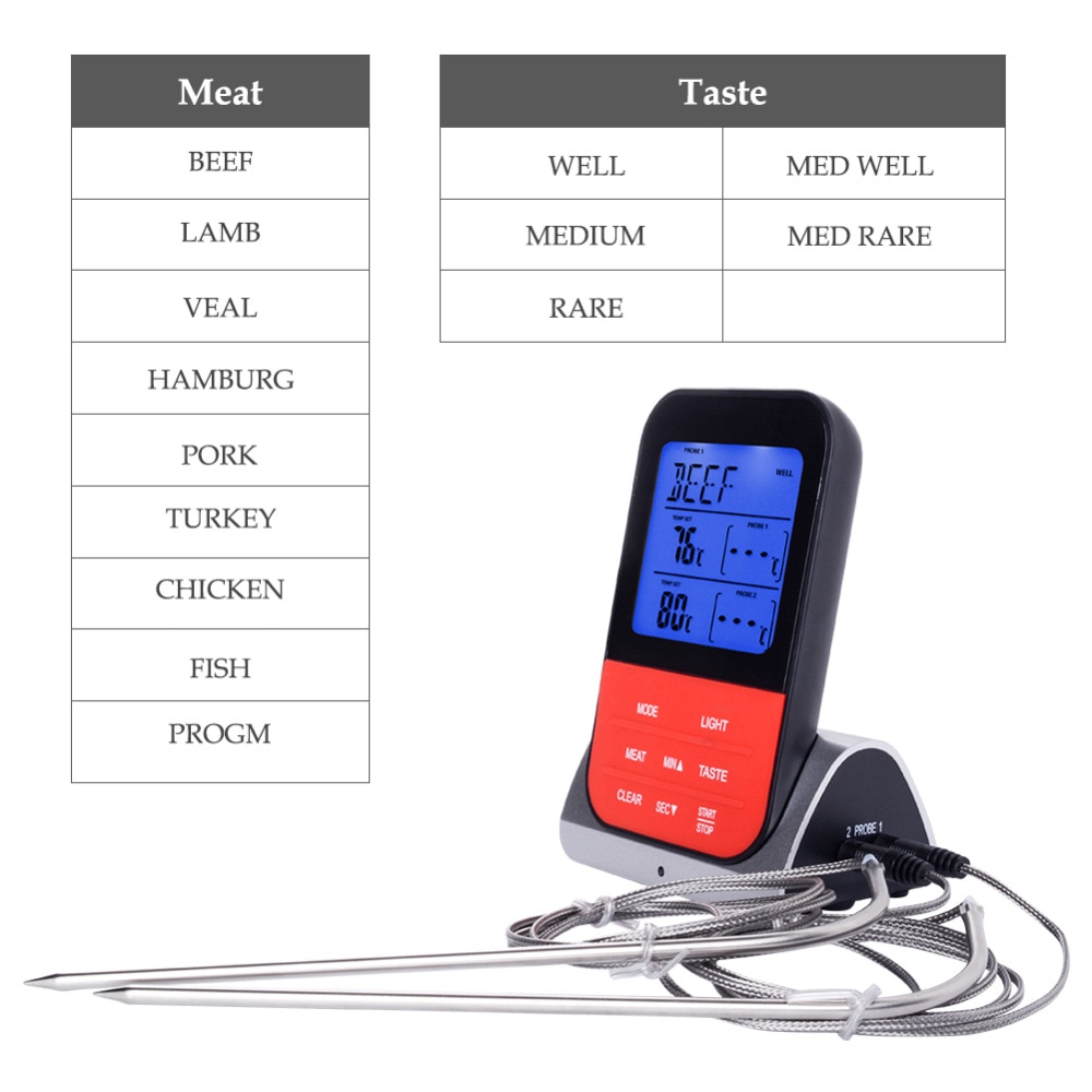 Draadloze Dual Probe Elektronische Barbecue Thermometer Thuis Keuken Thermometer voor Oven, Barbecue, Fornuis
