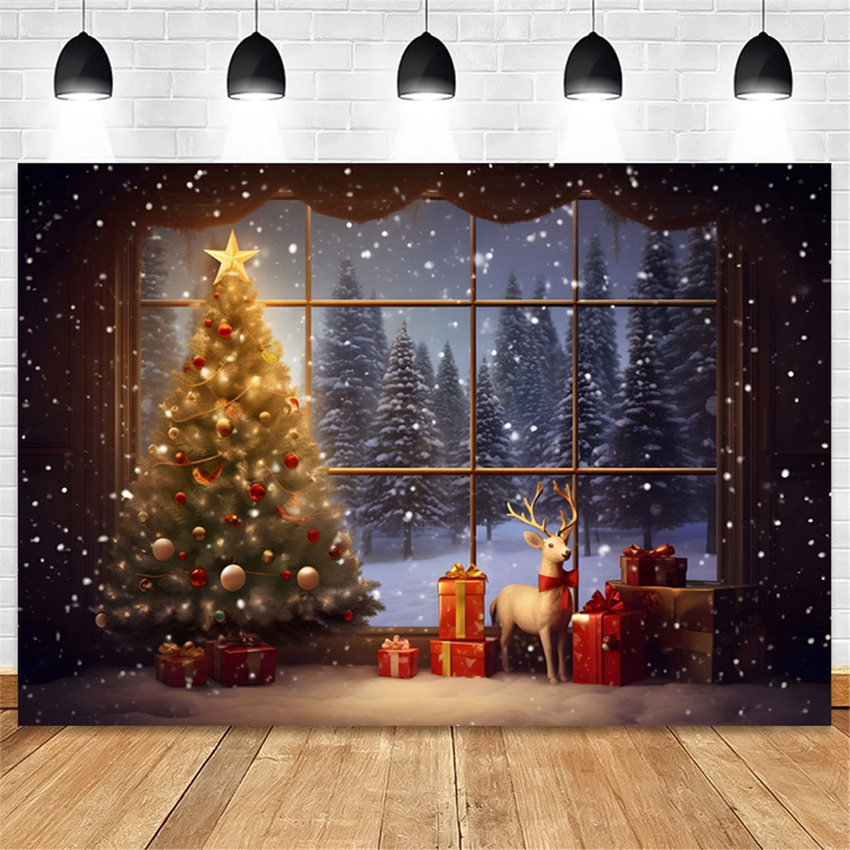 210X150cm Christmas Background Cloth Christmas Tree Snowflake Party Decoration Children Photography Background Cloth,A-Elect