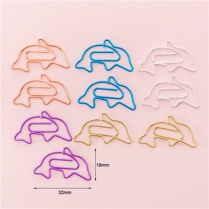 YaMinSanNiO 10pcs/lot Cute Paper Clips Envelope Cactus Paper Clip Metal Bookmark Decorative File Memo Clips Stationery: Dolphins
