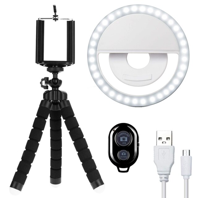 Round Ring Lamp Selfie Ring Light With Tripod For Cell Phone Ringlight Phone Flash Light Led 36 Portable Clip For IPhone Xiaomi: Light With Tripod