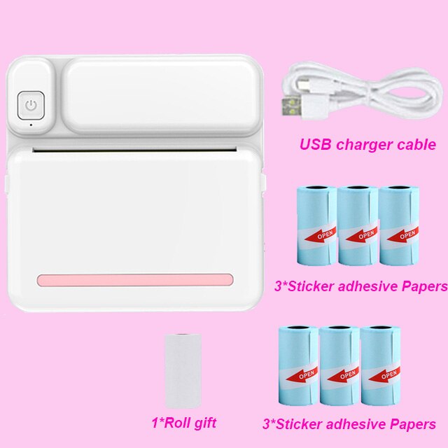 MINI Portable Thermal Printer Print Photo Pocket Thermal Label Printer 58mm Printing Wireless Bluetooth Android IOS Printers: Pink 6stick