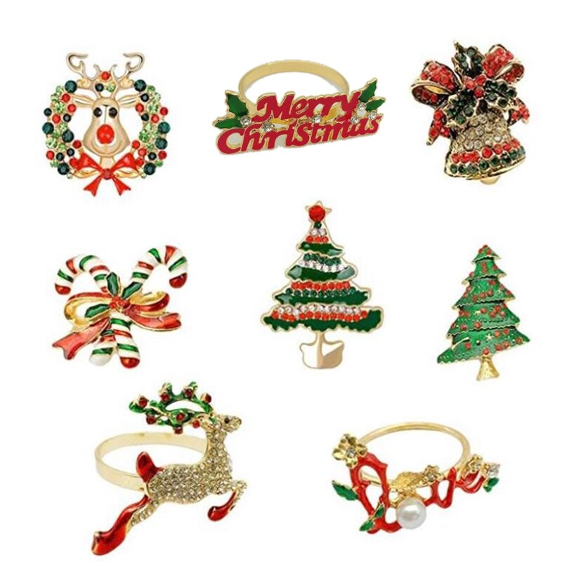 Kerst Servetringen-Set Van 8 Servethouder Ringen Voor Kerst Tafel Decoratie Elanden Servet Gesp