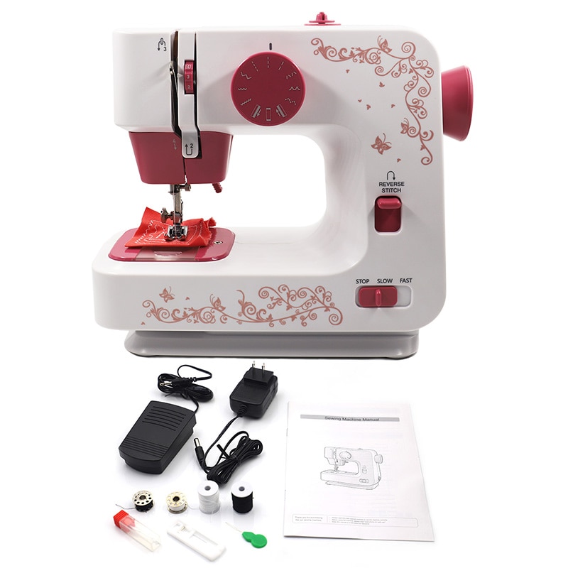 Automatic Household Sewing Machine Pink Overlock Sewing Machines Battery Operated 12 Stitches DIY