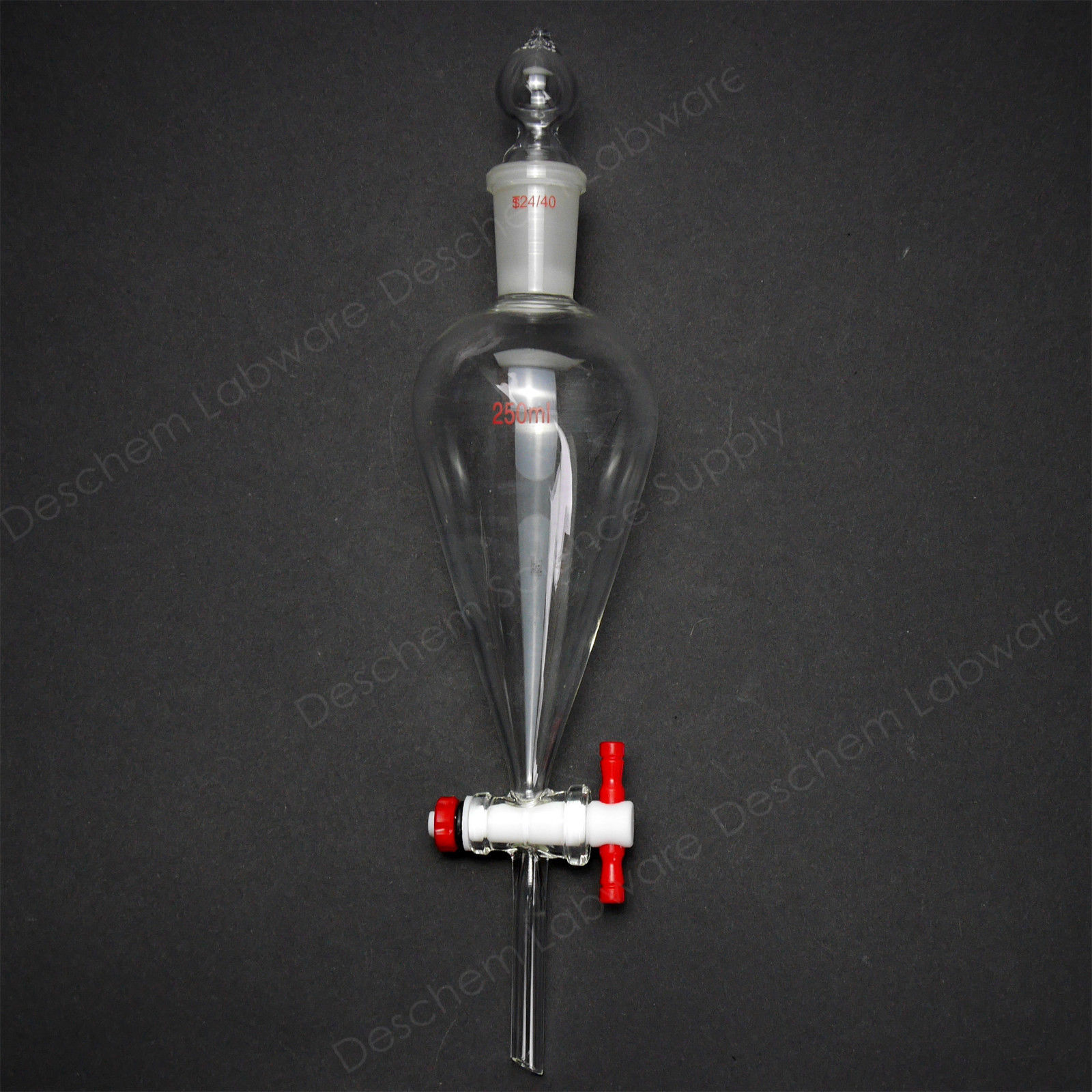 250ml,24/40,Glass Separatory Funnel,Pear Shape,PTFE Stopcock,Straight Tube