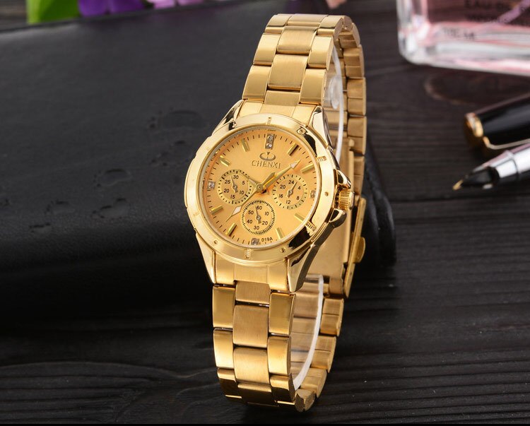 Chenxi Luxe Goud Heren Horloges Luxe Quartz Rvs Heren Horloges Luxe Mannen Horloges Relogio Masculino Horloge Mannen: Women Golden Dial