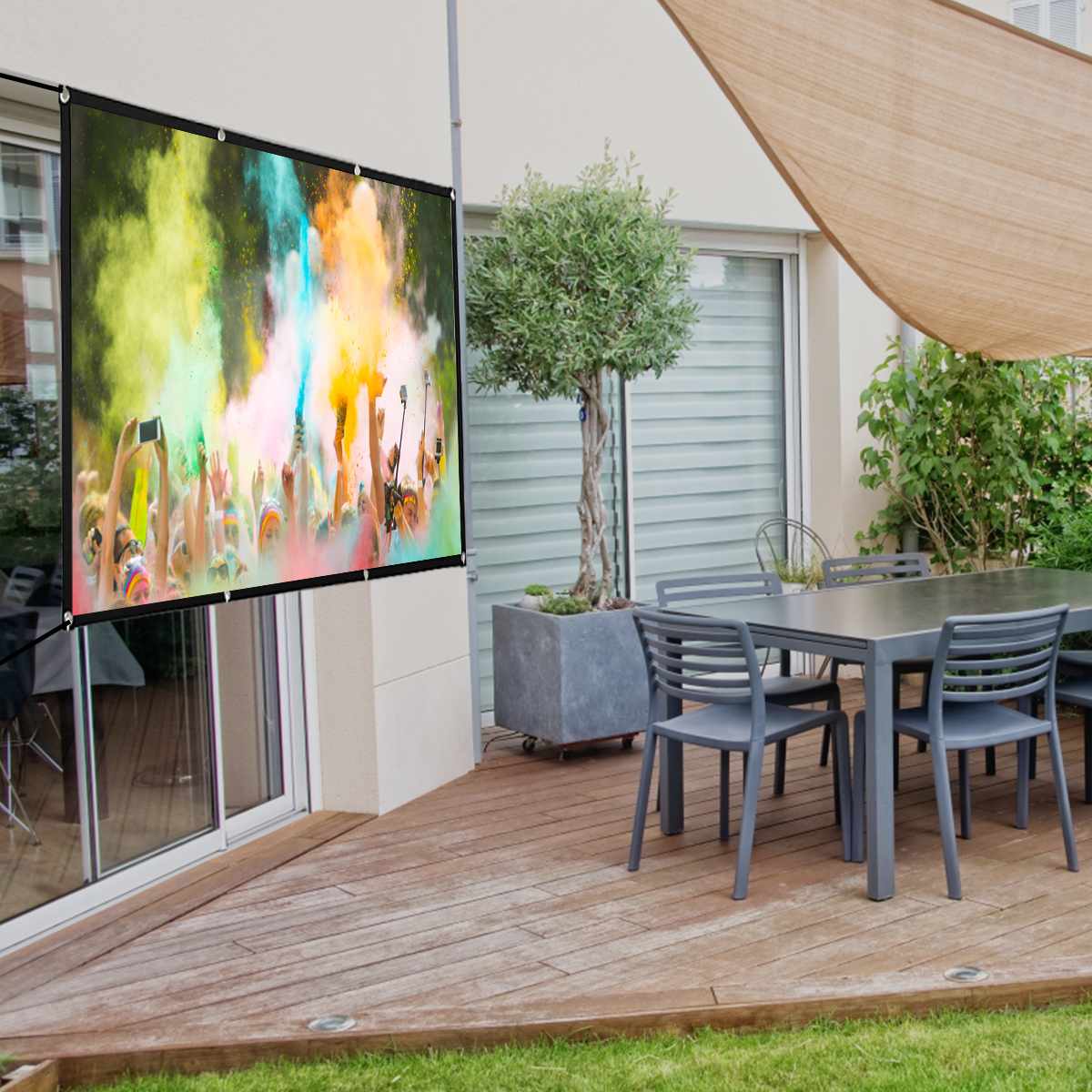 Utendørs 16: 9 projeksjonslerret klut myk lerret 4k 3d hd projektor film 60/72/84/100/120 tommer sammenleggbar for hjemmecampingfilm