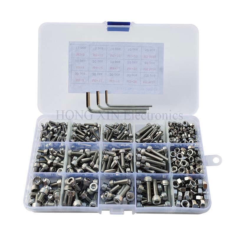 500 pçs/set Parafuso Em Aço Inox 304 copo Parafuso de Cabeça M3/M4/M5 Kit Sortido