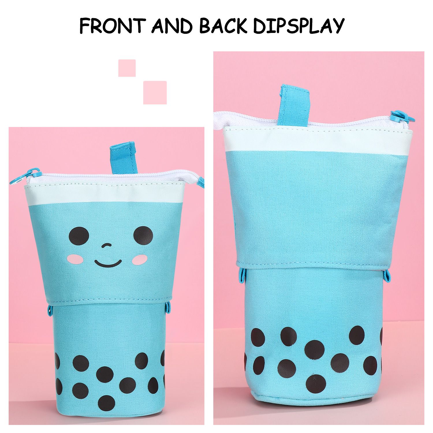 1Pc Cute Retractable Pencil Case Boba Milk Tea Pen Pencil Stationery Case Multi-function Pencil Holder Organizer Pink