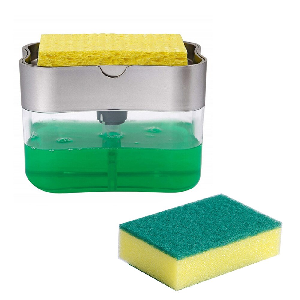 Küche Seife Spülmittel Presse Spender Container mit Reinigung Pads: Silber