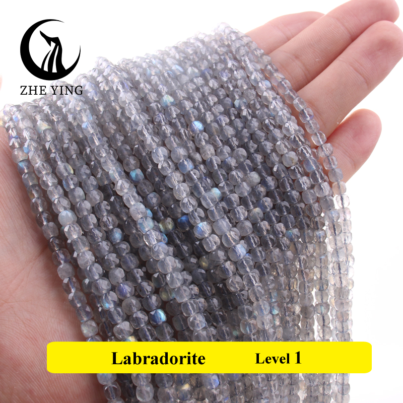 Cuentas cuadradas de piedra facetada Natural, amatista, amazonita, cuentas espaciadoras sueltas para pulsera DIY, collar, accesorios, hebra de 4x4mm de 15'': Gris oscuro
