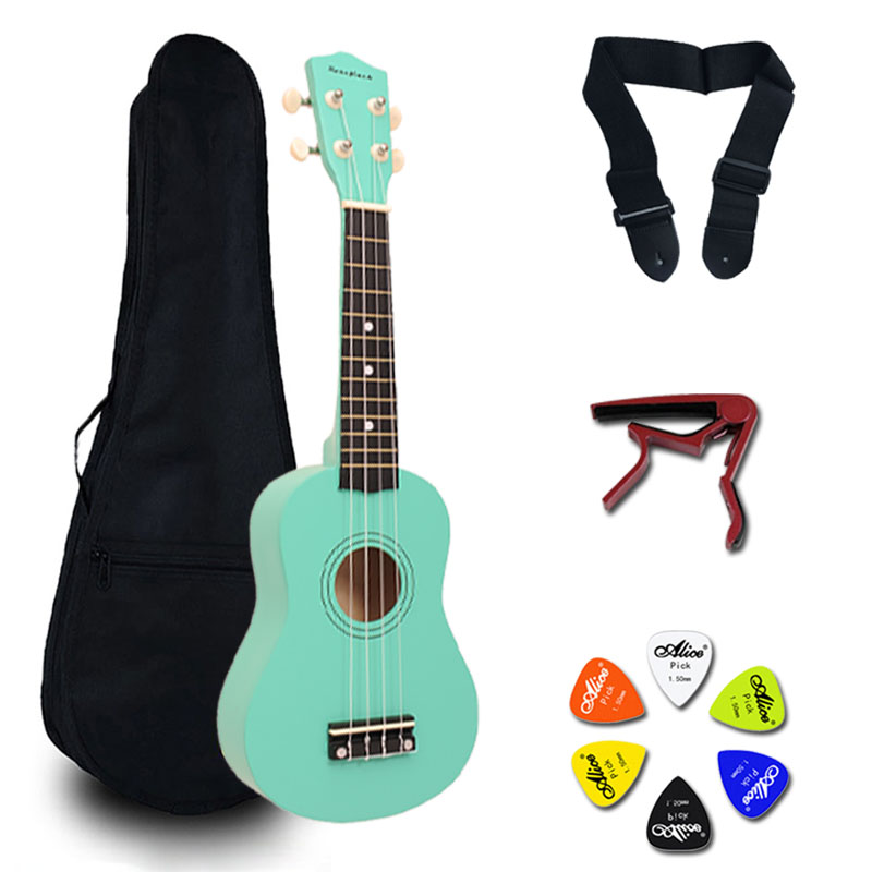 21 Inch Ukulele Hawaii Guitar Mini Guitar Ukelele Sets Bag Capo Strap Picks Kit Music for Kids 14 color UK001A: Mint with sets
