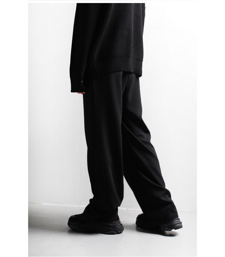 Pendurar para baixo coreano preto solto tubo reto rendas até a cintura perna larga calças casuais calças masculinas