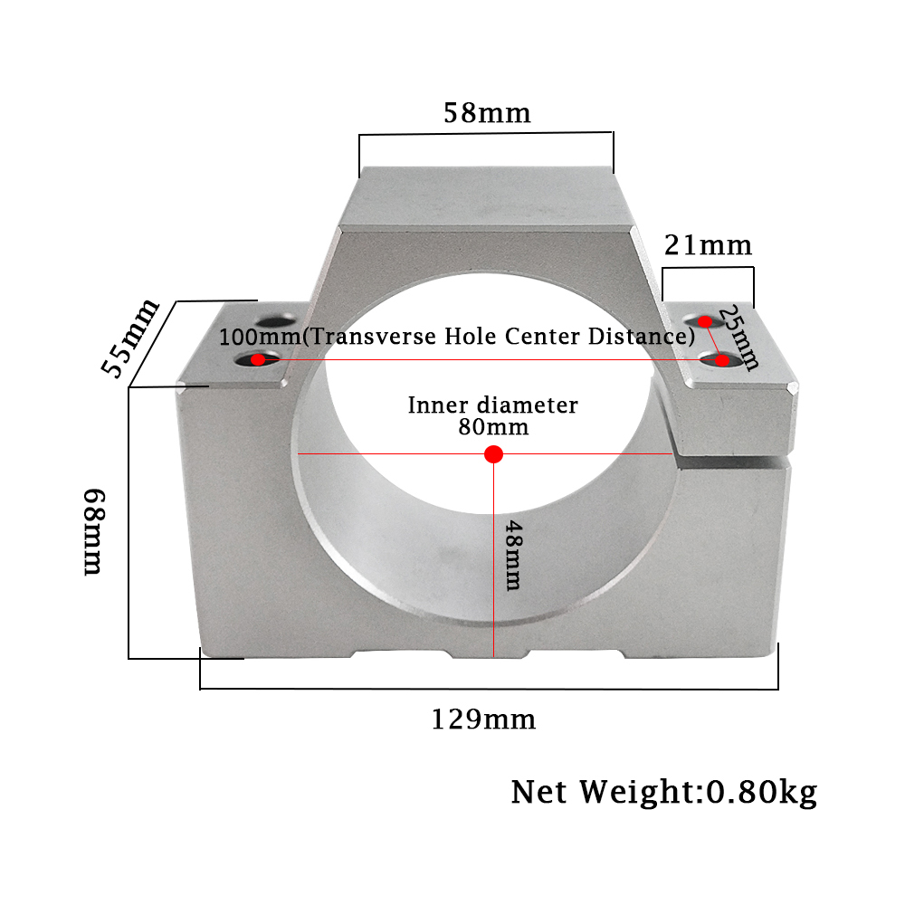 1PCS CNC Router Spindle Motor Clamp Mounting Bracket Diameter 52mm 57mm 65mm 80mm Aluminum Fixture Clamp Holder with 4 Screws: 80-100x25mm NoScrew