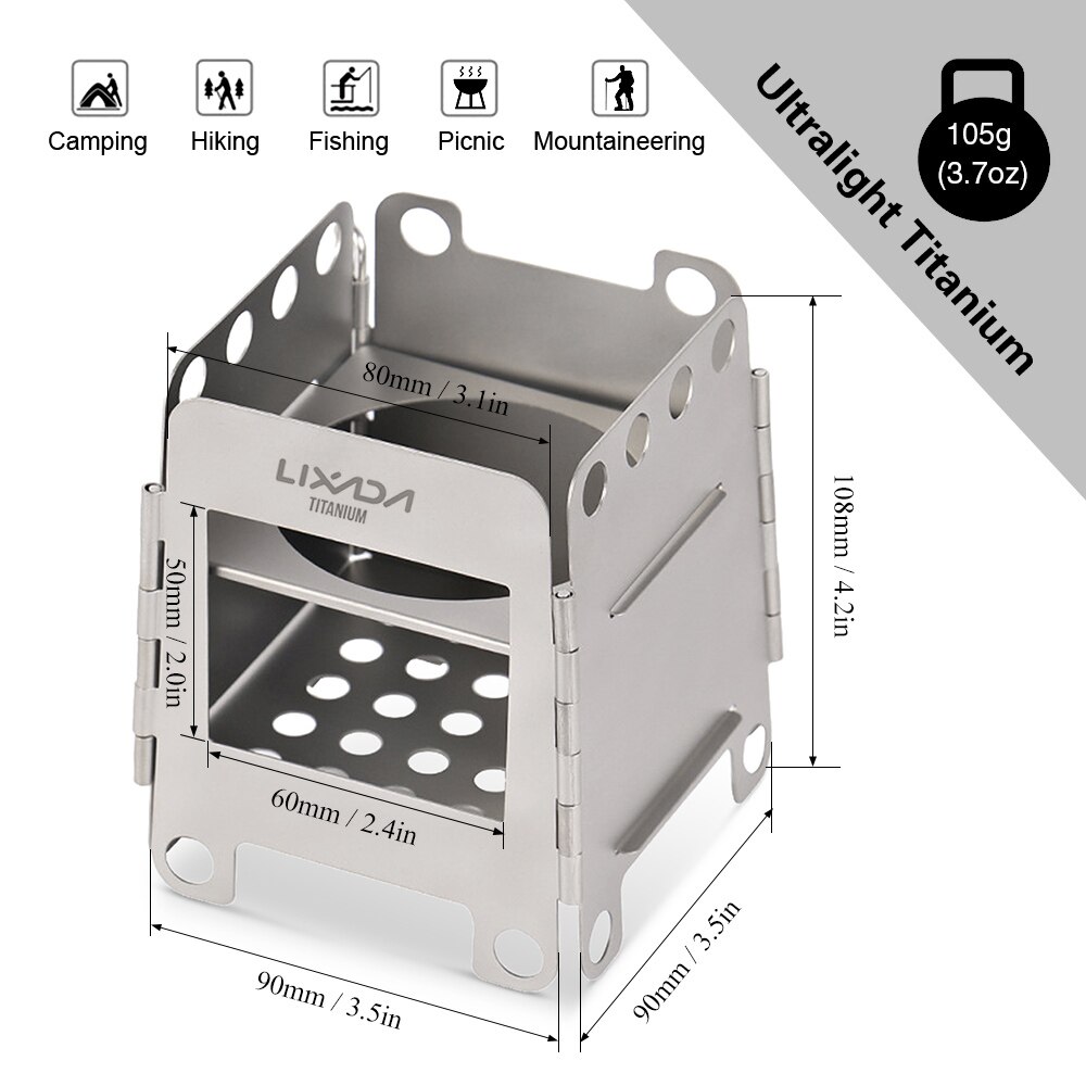 Lixada Portable titane pliant poêle à bois poêle de poche avec Mini poêle à alcool pour Camping en plein air cuisson pique-nique poêle brûleur