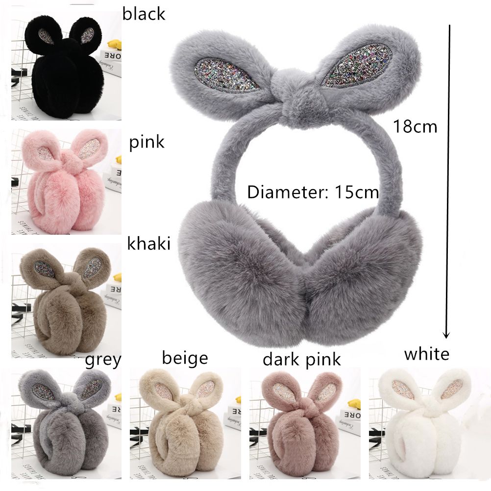 Women Lovely Ear Muffs Ear Warmer Cute Rabbit Ear Winter Headband Sequins Thermal Plush Lovely Ear Muffs