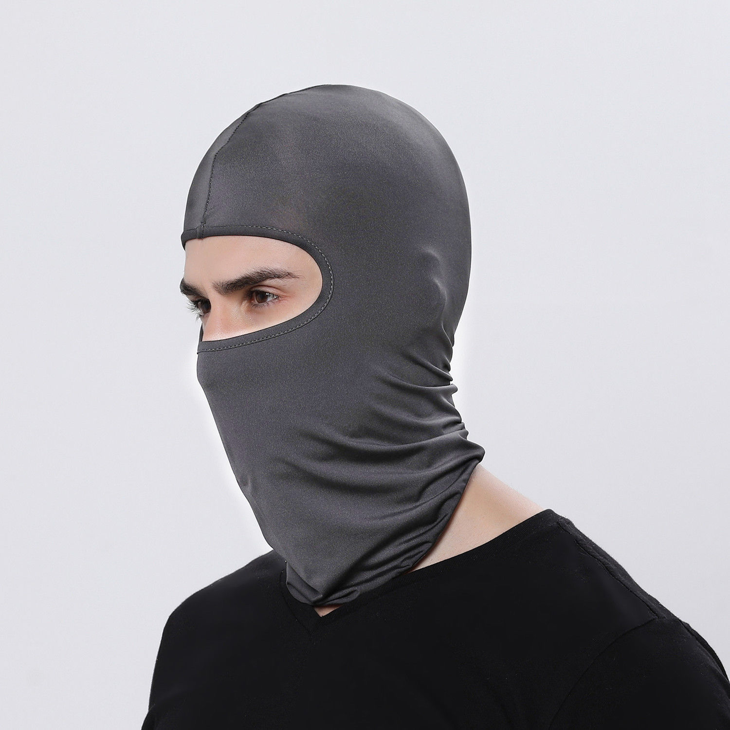 Full Face Mask Hat Balaclava lycra Ski Neck Summer Sun Ultra UV Protection Thin Beanies Skinny Skullies: Dark Gray