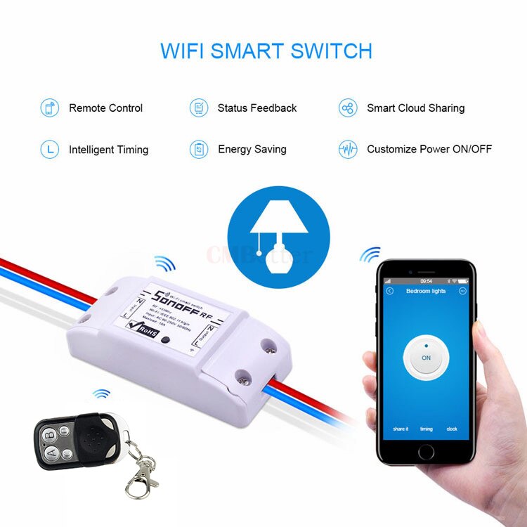 Sonoff rf wifi trådløs switch 433 mhz modtager fjernbetjening diy smart hjemmeautomatisering relæmoduler timer  ac 90-250v