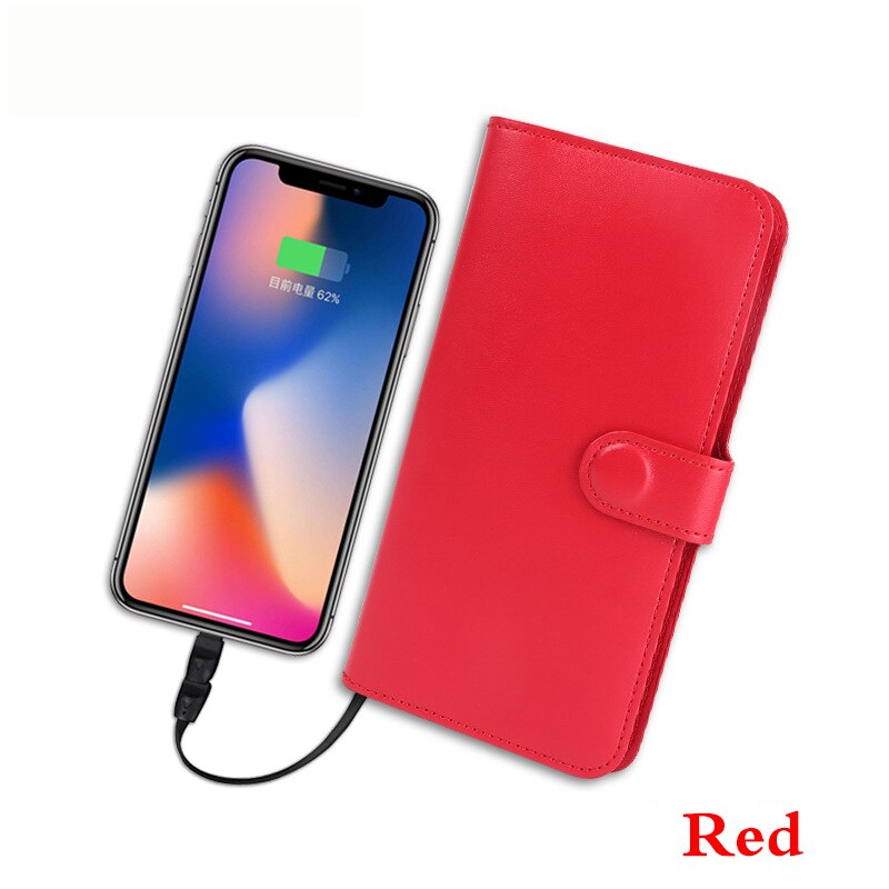 Smart Wallet Wireless Charging Men Women Wallet Adapt For Ipone And Android Capacity 6000 mAh Long Wallet Electronic Toy: Red