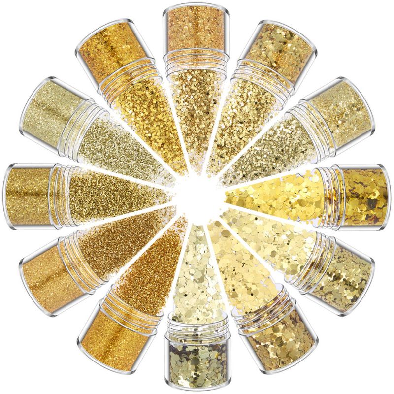 12 couleurs mélangées maquillage holographique grosses paillettes visage corps yeux cheveux ongles résine époxy Festival gros hexagones paillettes: G
