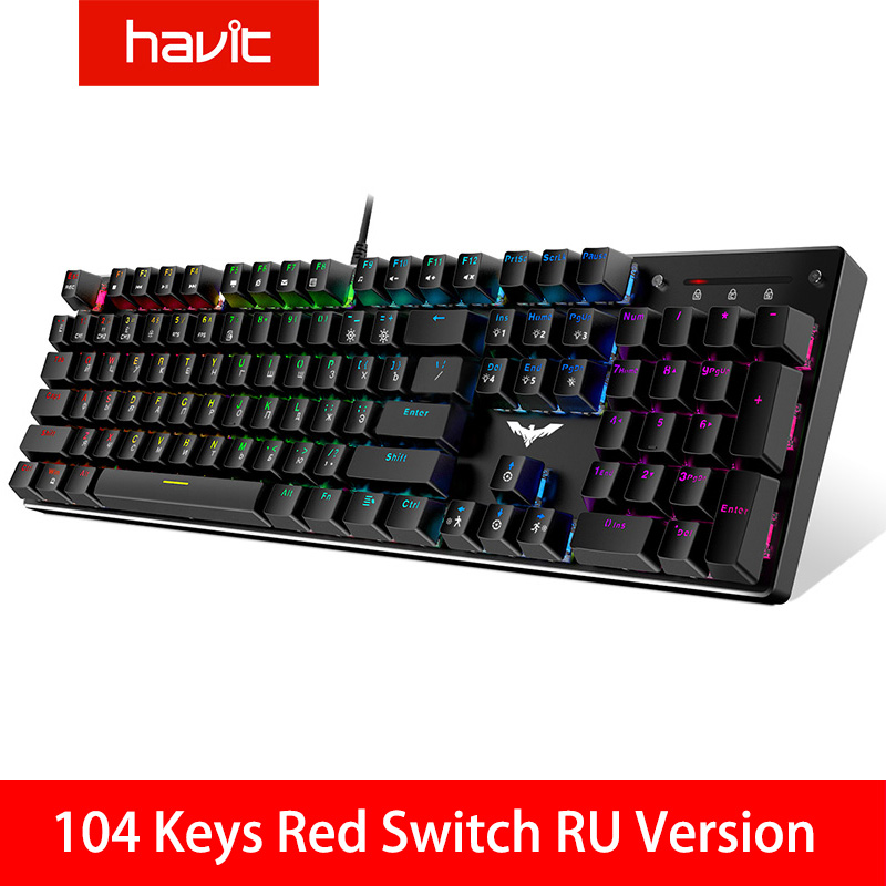 HAVIT Mechanical Keyboard 87 / 104 Keys Blue / Red Switch Wired USB Gaming Keyboard Backlight RU/US Keyboard For Desktop Laptop: 432 LED Red RU