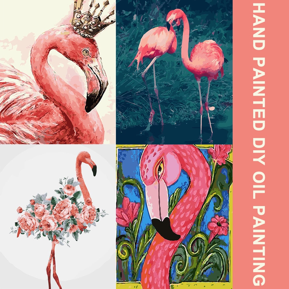 Maleri med tal kunst maling efter nummer diy flamingo illustration håndfyldt farve dekoration maleri olie maling