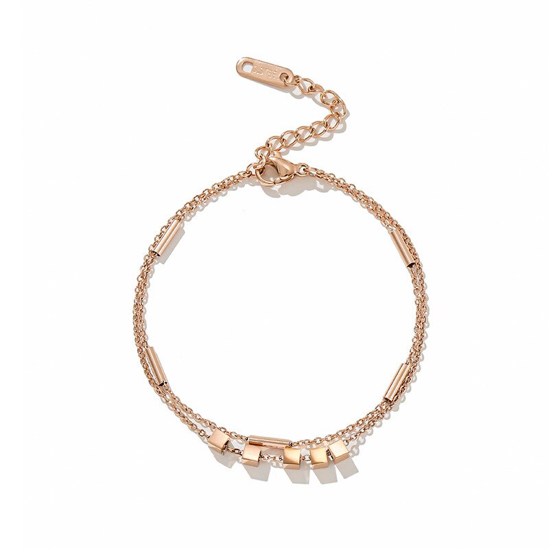 Pulsera de acero y titanio cuadrada, joyería de , pequeña, doble, oro rosa