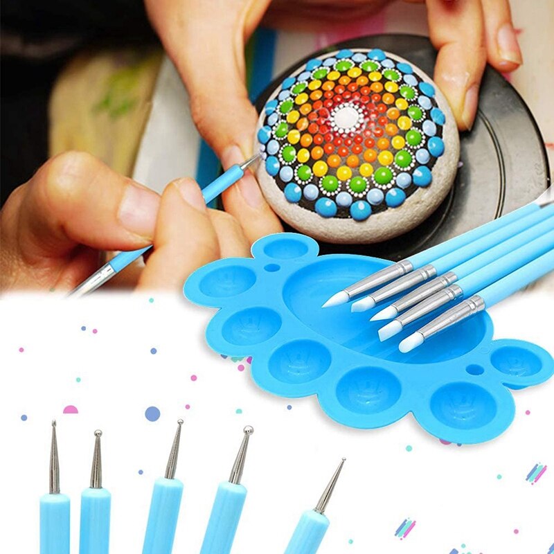 Mandala puntillo herramientas pintura Kits de herramienta pinceles pintura bandeja para pintura rocas para colorear dibujo y suministros de arte