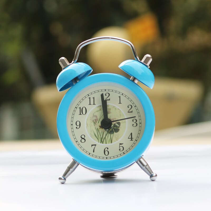Kreatywny budzik śliczny mini metalowy mały budzik elektroniczny mały głośny stolik nocny budzik: niebieski
