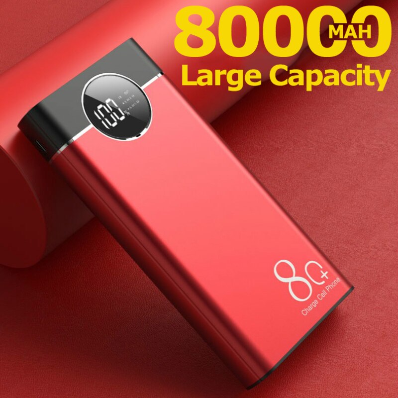 80000MAH Power Bank Capacity Portable Charger Outdoor Quick Charge Dual USB External Battery Charger for Samsung Xiaomi Iphone