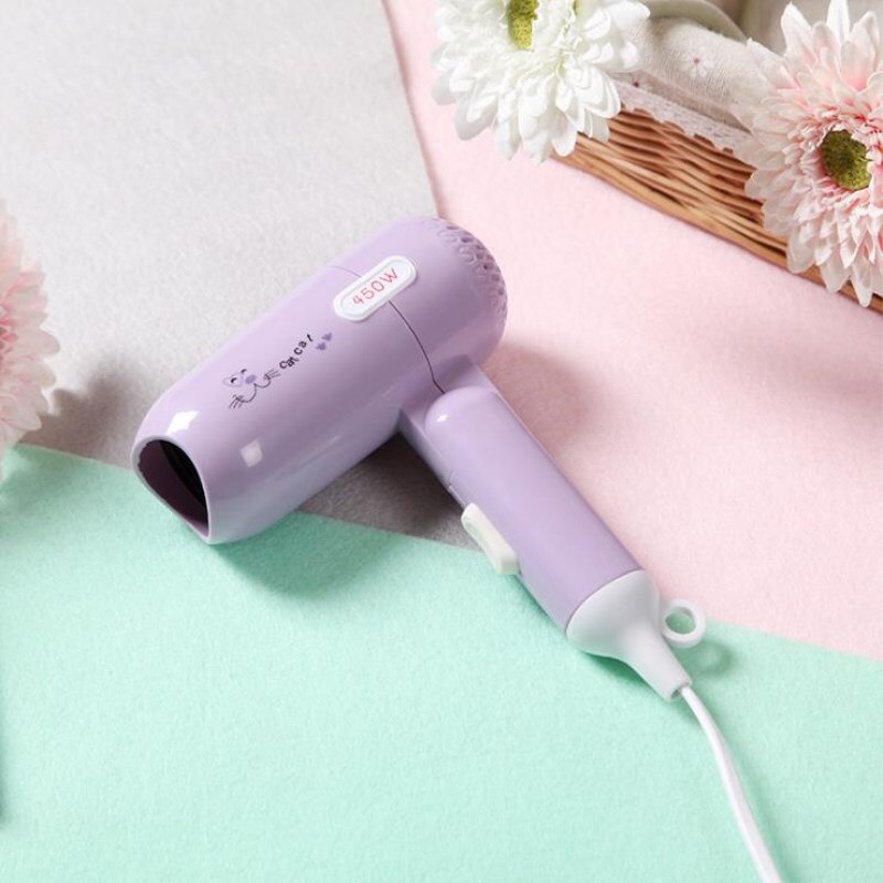 Foldable Portable Mini Hair Dryer Beauty Home Travel Hair Dryer Small Power Hair Dressing Styling Appliance 220V 450W: purple