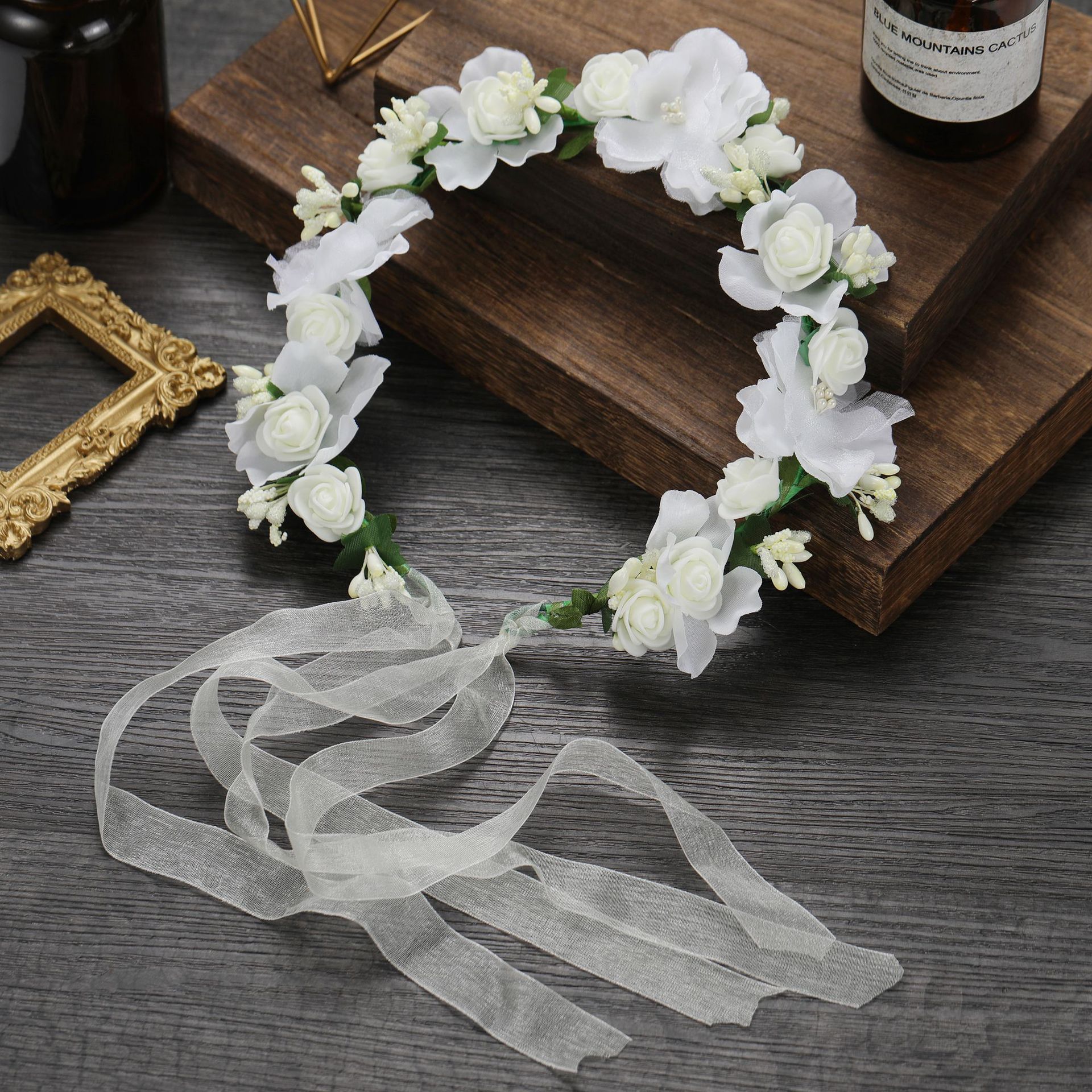 Boho Style Flower Headbands for Women Girls Floral Garland Wreath Tiaras Wedding Crown Hair Accessories Headpieces Jewelry: Black Zinc Plated