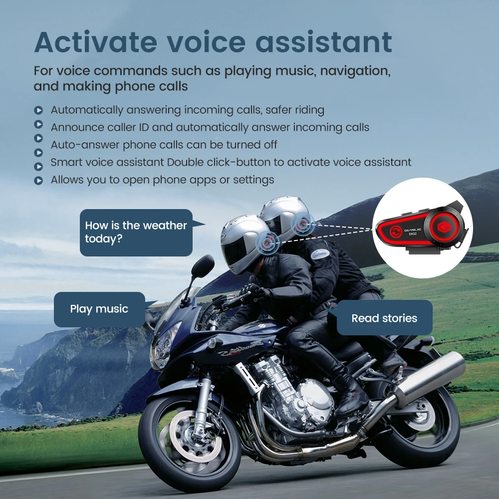 GEARELEC DK02 auriculares para casco de motocicleta auriculares estéreo Bluetooth IPX7 impermeable 2800mAh batería luz ambiental tricolor