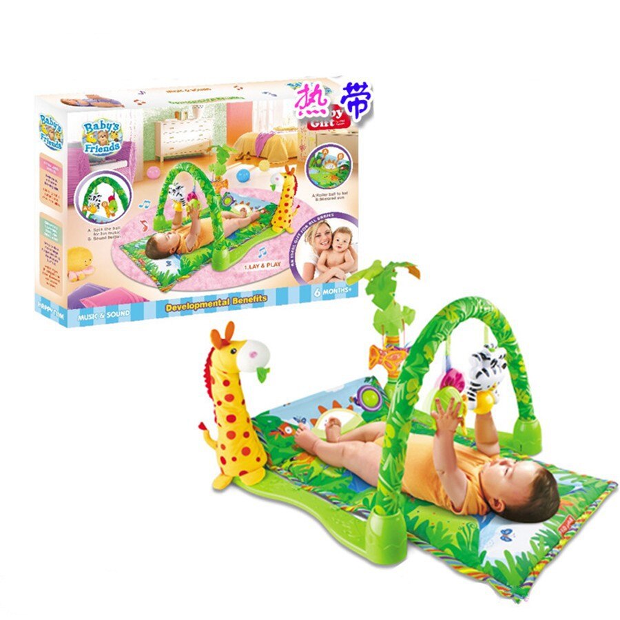[Grappige] 100% Veilig Delicate Muziek Sound Farm Animal Giraffe Baby Spelen Mat Tapijt Activiteit Bos Speelkleed Gym speelgoed Spel Mat