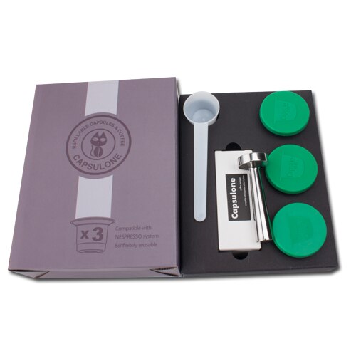 Capsulone genopfyldelige, genanvendelige kaffekapsler i rustfrit stål, kompatible med nespresso-maskine maker 3 pod  +120 sæler: 3 kasket og temperament
