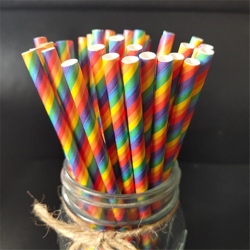 100PCS Rainbow Paper Rietjes Milieuvriendelijke Wegwerp Bar Diner Huishoudelijke Party Decoratie Benodigdheden Papier Rietjes