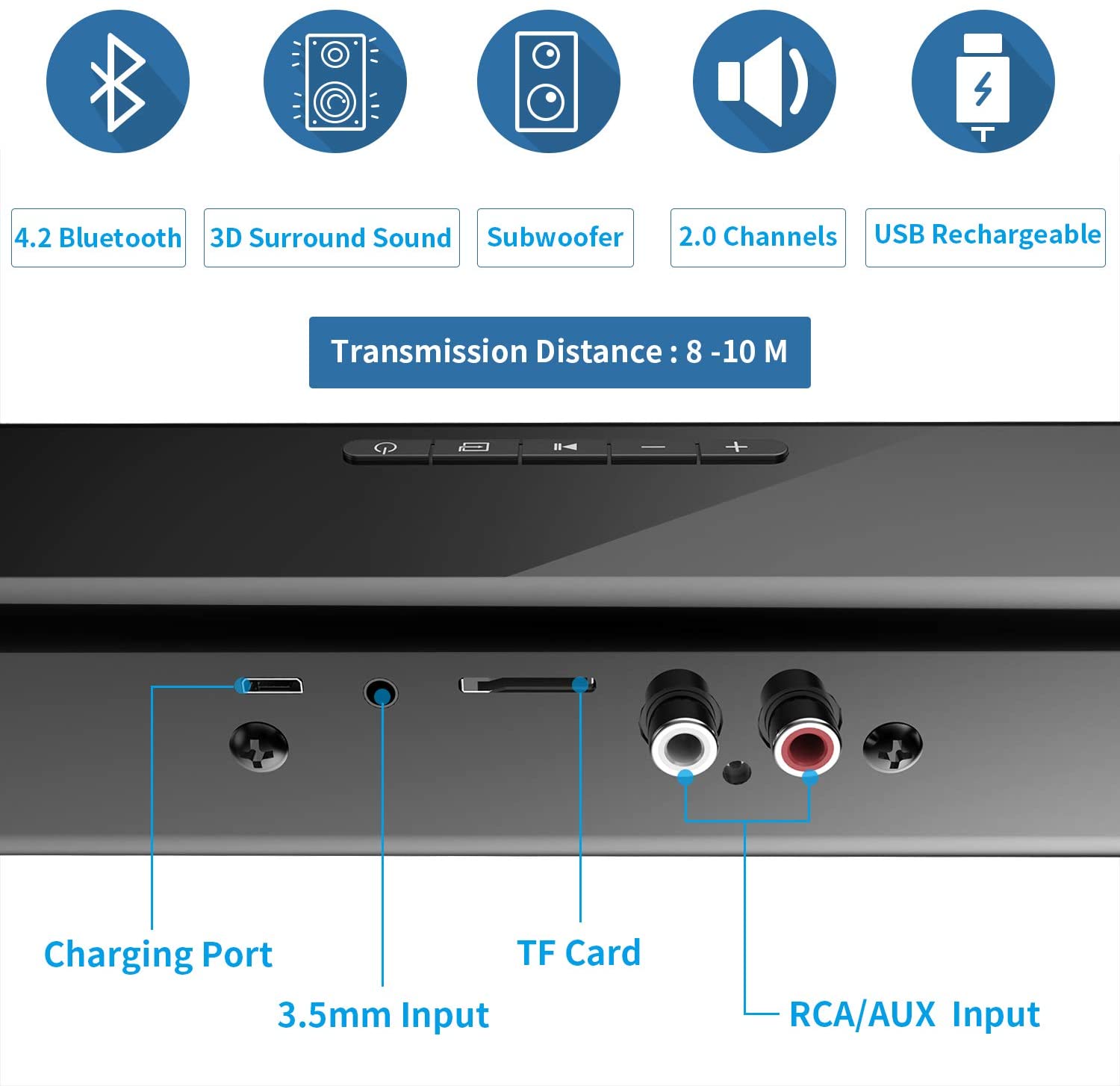 20W Draadloze Bluetooth Soundbar Speaker Home Theater Systeem Stereo Tv Geluid Bar Subwoofer Kolom Voor Slimme Telefoon Pc Tablet MP4