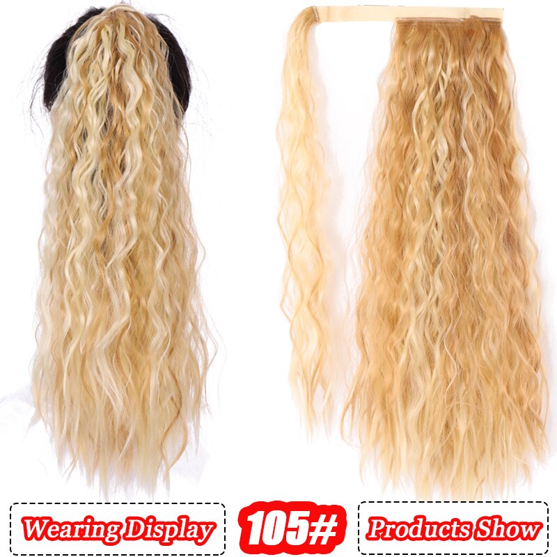 AILIADE Women Long Corn wavy Wrap Around Magic Paste Ponytail Hair Extension Resistant High Temperature Hairpieces Synthetic: T4/27/30