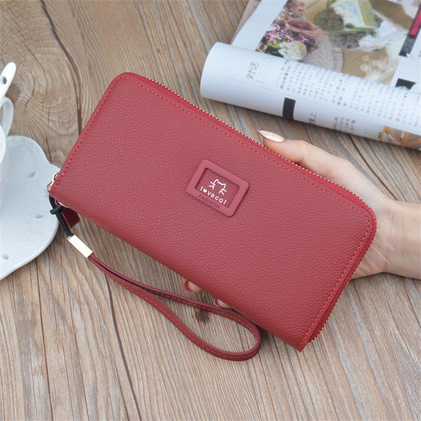 Women Long Wallet Large Capacity Purse Card Holders Phone Bag Printing Cat Wallet Portfel.: Red