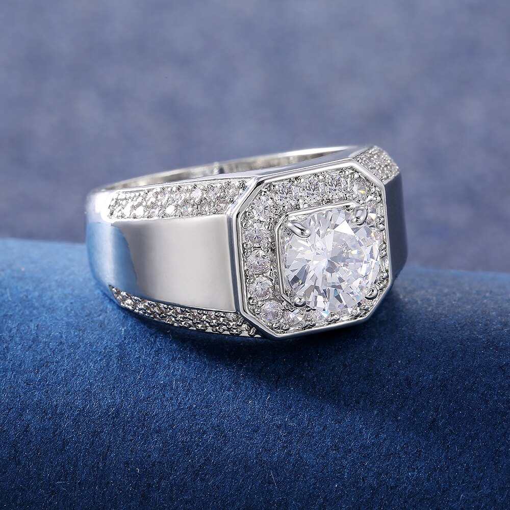 Huitan Luxury Male Wedding Ceremony Rings Cubic Zirconia Dazzling Engagement Rings for Men Classic Timeless Jewelry
