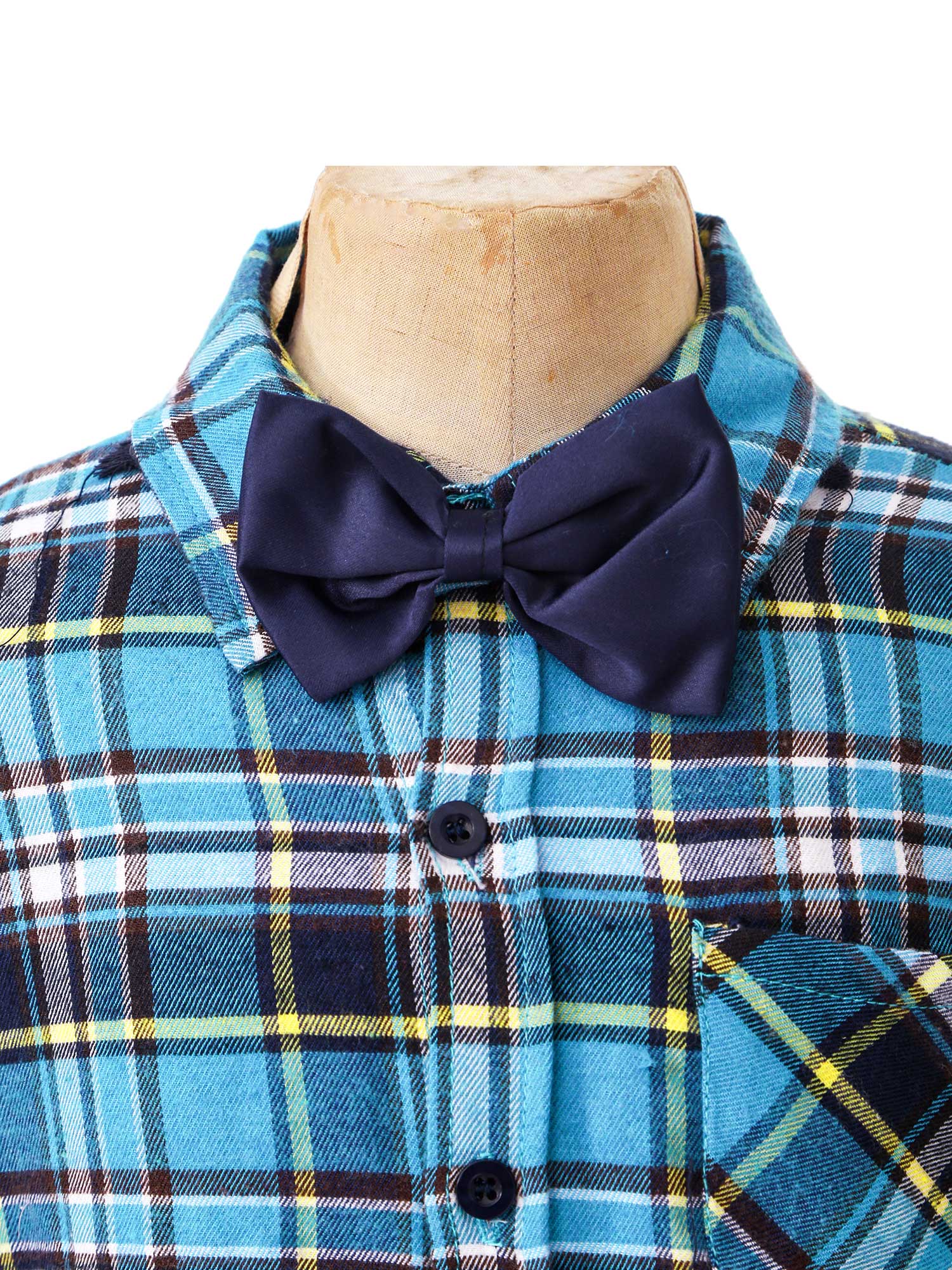 Camisas a cuadros de para niños, ropa de algodón de manga larga con lazo, camisas para bebés, primavera y otoño, de 1 a 10 años