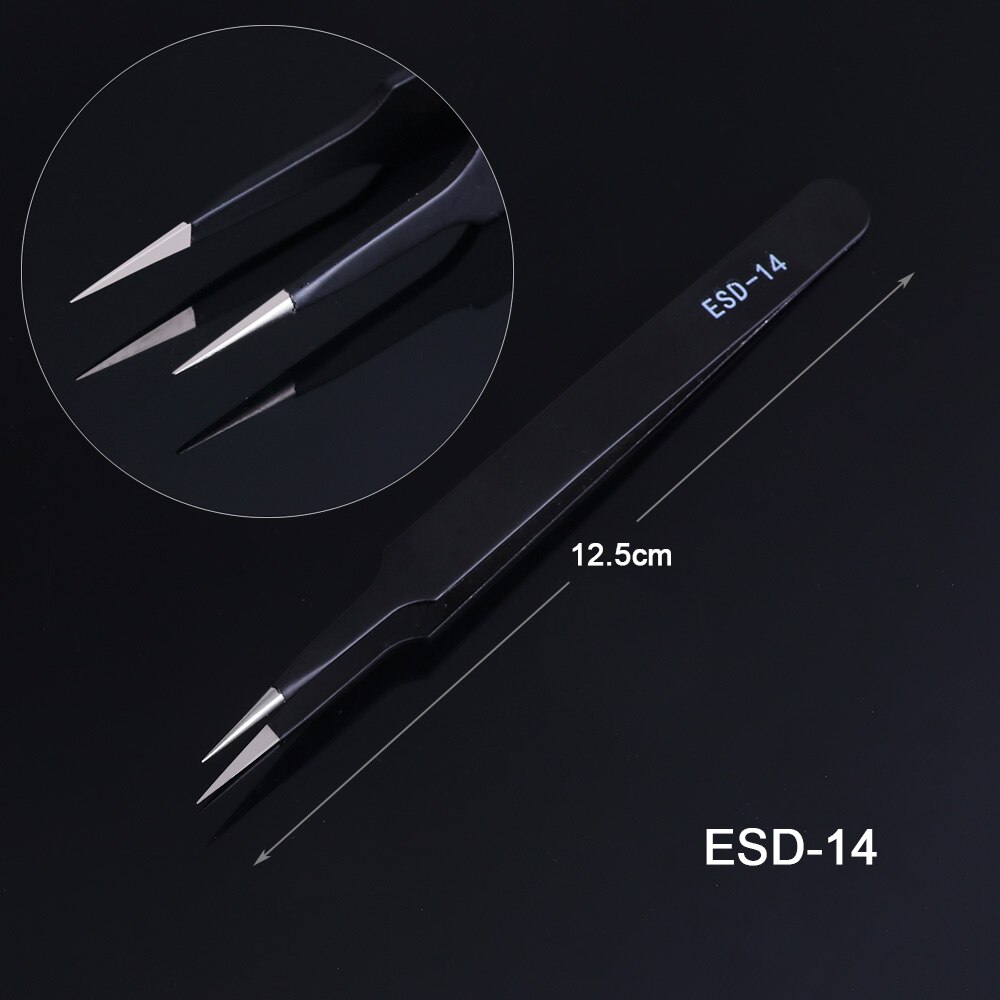 1 stücke Schwarz Edelstahl Wimpern Pinzette Antistatische Aufkleber Clip Für Falsche Wimpern Verlängerung Strass Pflücker JIESD10-15: ESD-14
